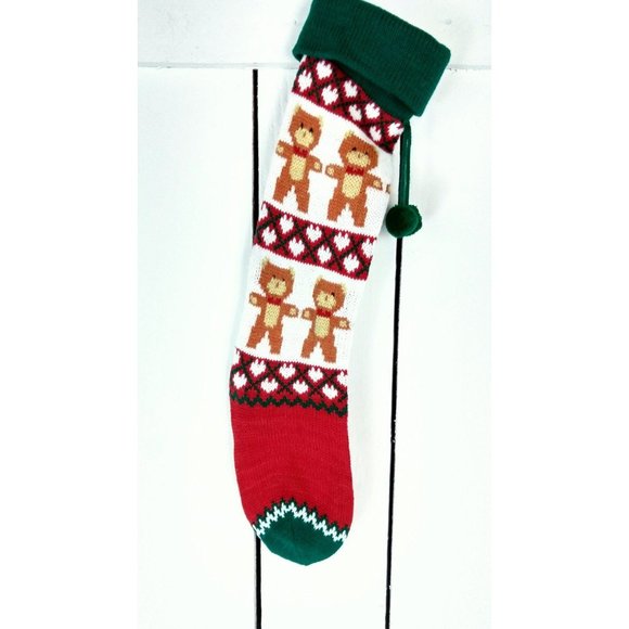 Vintage woven knit Christmas teddy bear stocking - Picture 2 of 3